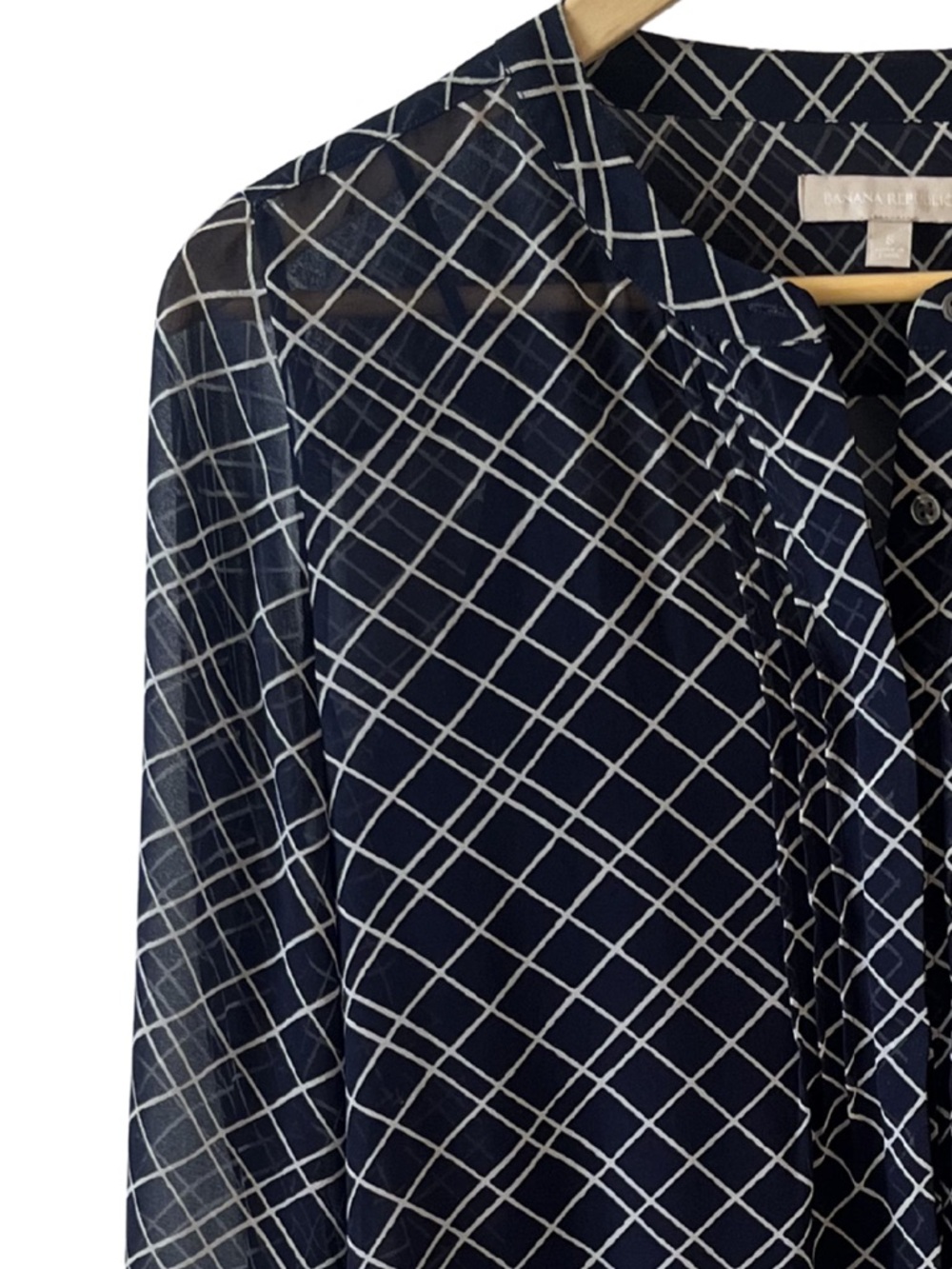 Banana Republic Sheer Navy Grid Print Blouse with Solid Navy Shell | Size Small - Picture 11 of 11